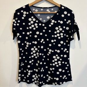 Laura Polka Dot Short Tie Sleeve Tee Shirt Dark Navy Blue White